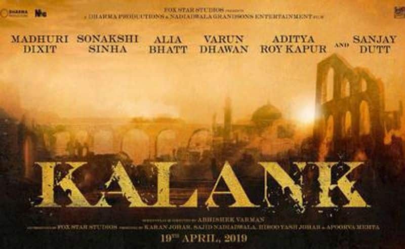 Kalank: A period drama film directed by Abhishek Varman and produced by Karan Johar, Sajid Nadiadwala and Fox Star Studios, Kalank stars Madhuri Dixit, Sonakshi Sinha, Alia Bhatt, Varun Dhawan, Kunal Khemu, Aditya Roy Kapur and Sanjay Dutt in lead roles. The film is scheduled for release on April 19, 2019.