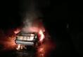 A fire in the moving car on the road in Bulandshahr