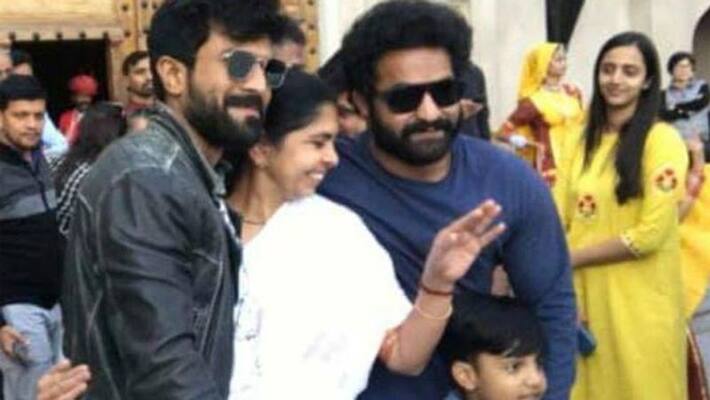 ntr and ram charan at rajamouli son's wedding event ntr and ram charan at rajamouli son's wedding event