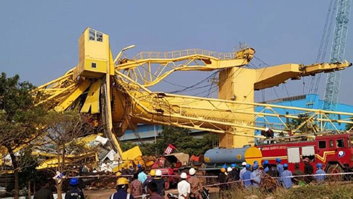 Crane tumbled at Tolichowki flyover bridge Crane tumbled at Tolichowki flyover bridge