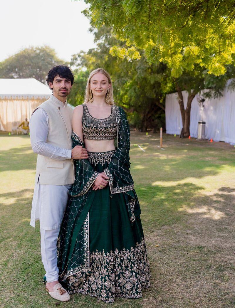 Joe Jonas and girlfriend Sophie Turner rocked matching his and her outfits designed by Dongre.