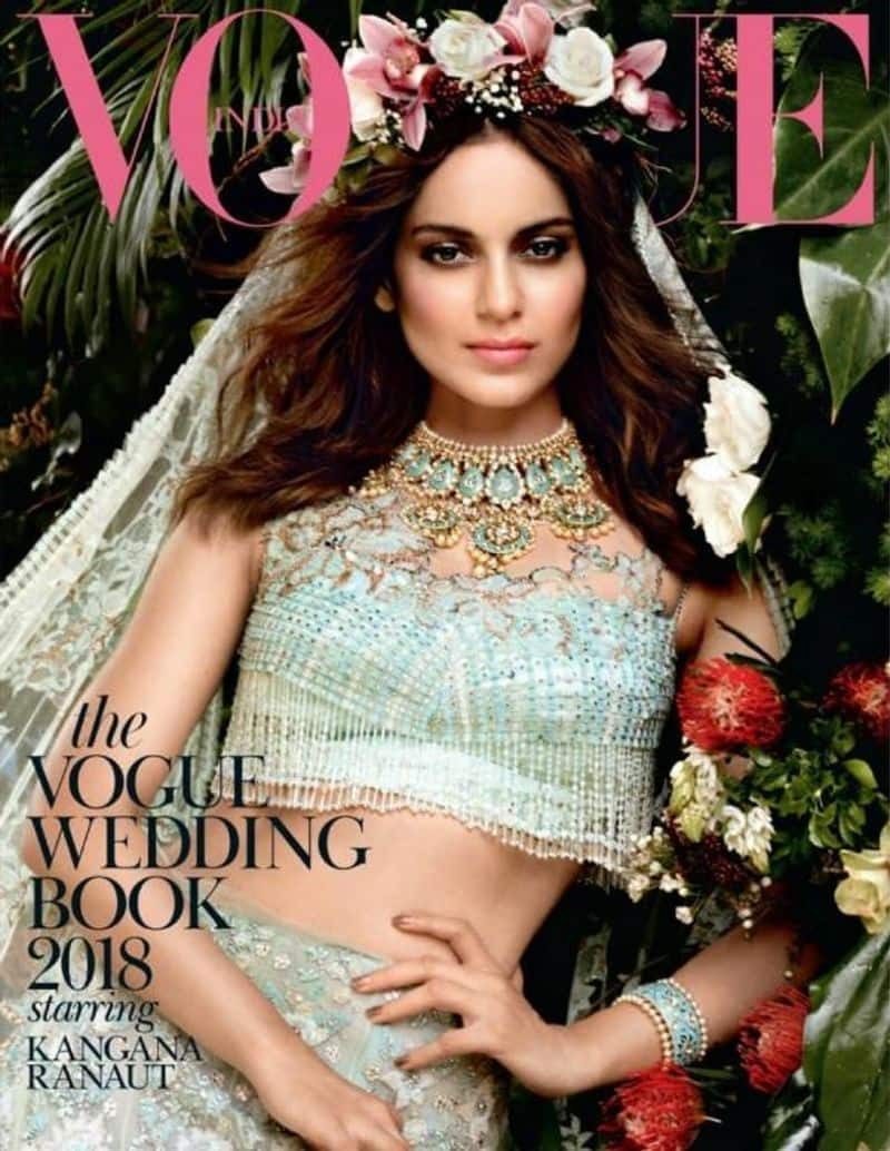 Kangana Ranaut looked an angelic bride in a mint green lehenga on The Vogue Wedding Book 2018