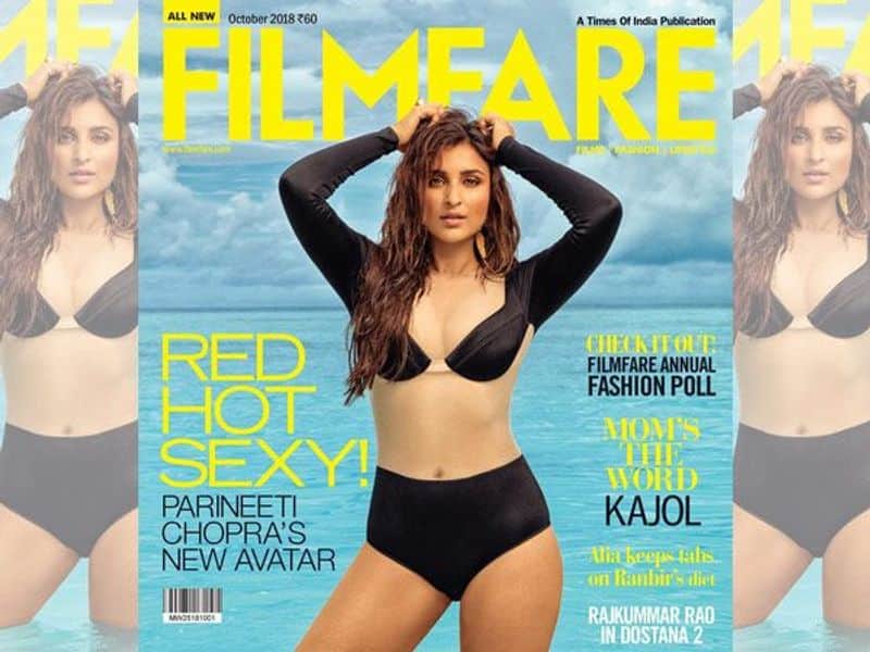 Parineeti Chopra is on the cover of Filmfare magazine's October issue. She looks stunning in a black swimsuit on the cover.