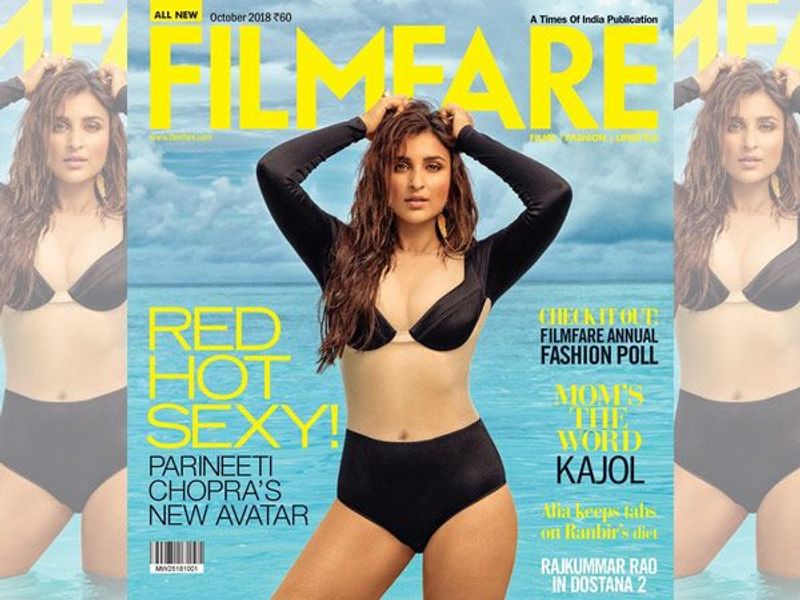 Parineeti Chopra is on the cover of Filmfare magazine's October issue. She looks stunning in a black swimsuit on the cover.