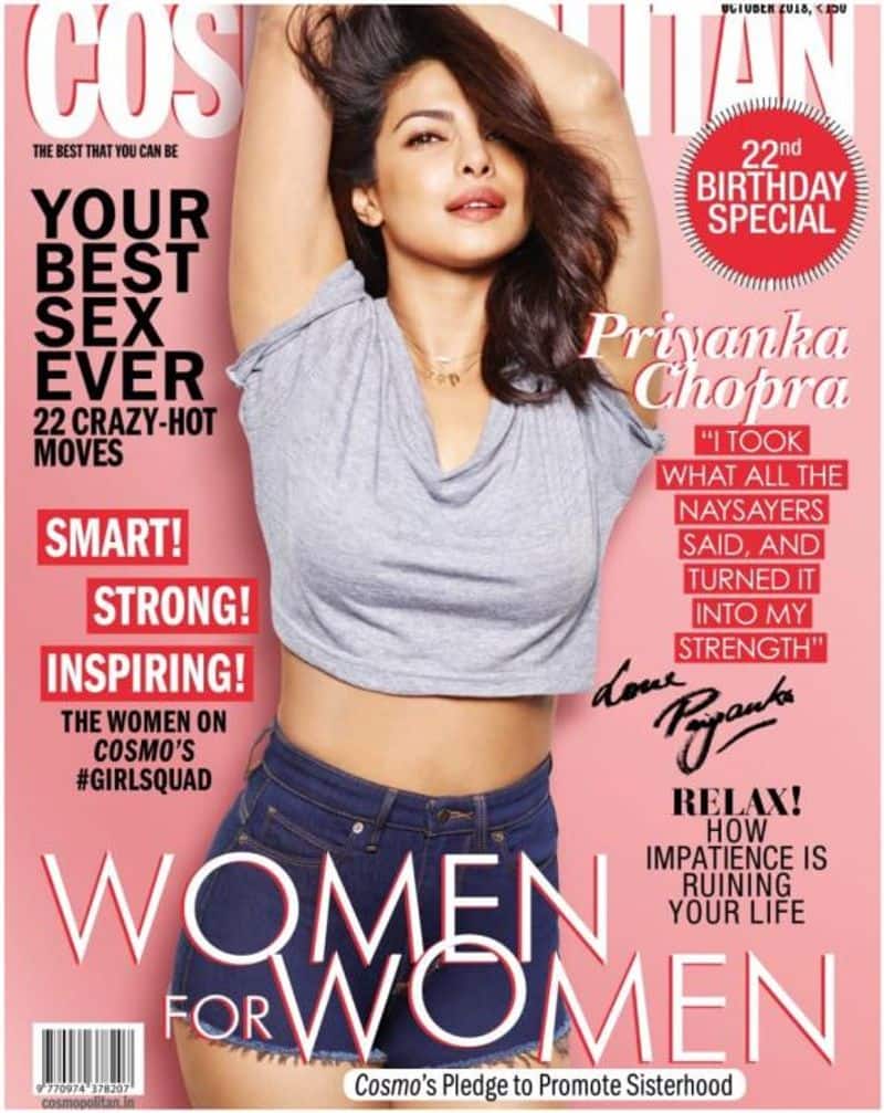 Priyanka Chopra is on the cover of Cosmopolitan's October issue. The actress looks smart and chic.