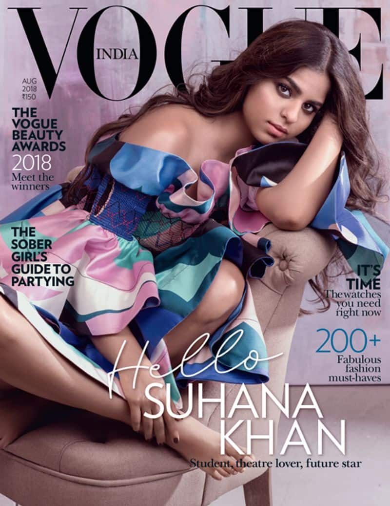 Shah Rukh Khan’s daughter Suhana Khan is the cover star of Vogue magazine’s August Issue. Suhana looks sensational in an Emilio Pucci multi-colored outfit on the cover.