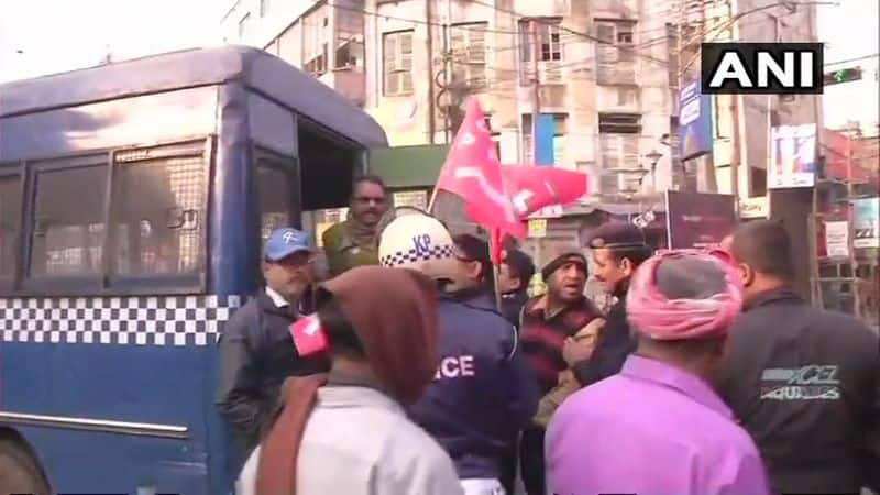 Visuals from Kolkata: Police detain CPM workers protesting in support of 48-hour nationwide strike.