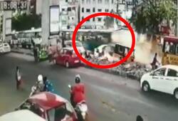 Telangana State Road Transport Corporation bus hit car, auto rickshaw, Accident caught on CCTV