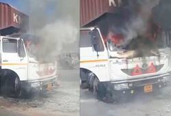 fire in the standing truck near the petrol pump