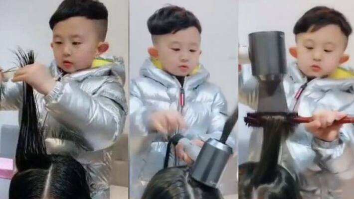 Six-year-old kid from China goes viral for giving professional haircut Six-year-old kid from China goes viral for giving professional haircut