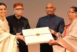 President Ram Nath Kovind felicitates cast of Manikarnika at a special screening
