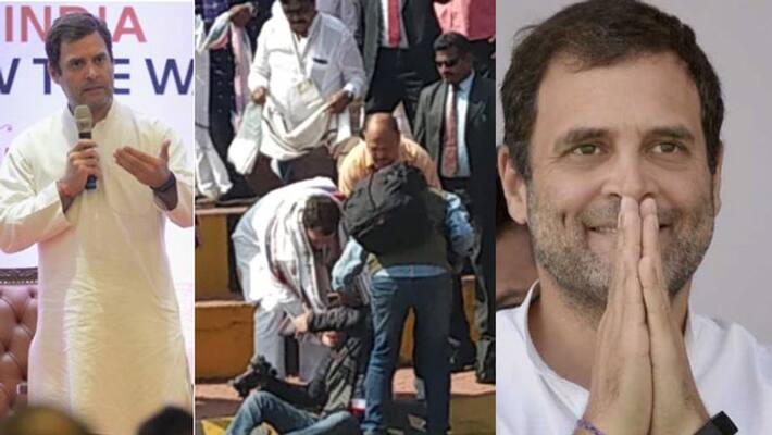 Photographer falls Rahul Gandhi hurries to his rescue wins hearts Photographer falls Rahul Gandhi hurries to his rescue wins hearts