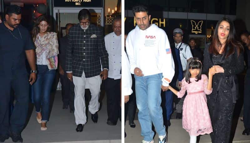 Abhishek Bachchan is celebrating his birthday with family and accompanying him are wife Aishwarya Rai Bachchan, Amitabh Bachchan, Shweta Bachchan and others.