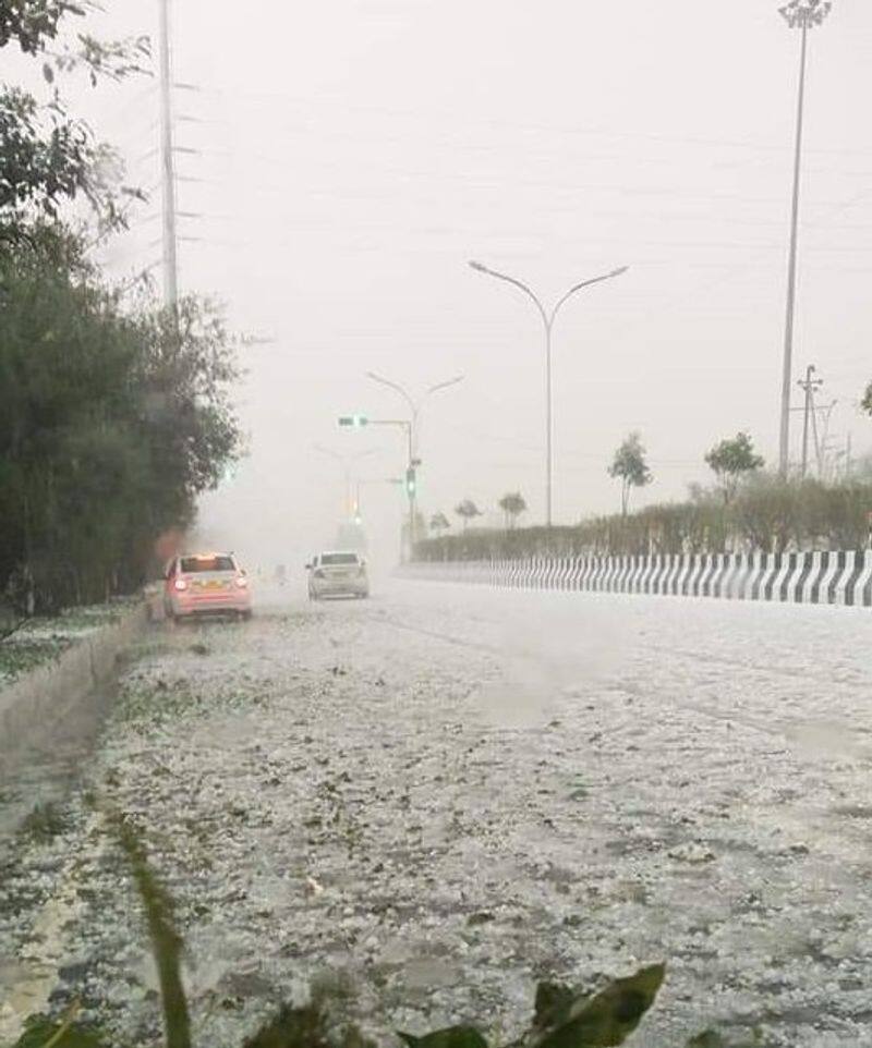 People took to social media to share pictures of roads covered with a thick blanket of hail.