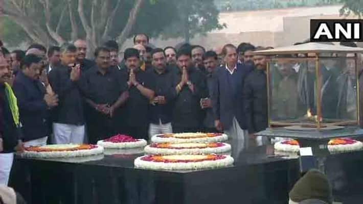 AP CM Chandrababu naidu pays tribute to father of the nation Mahatma Gandhi at Rajghat AP CM Chandrababu naidu pays tribute to father of the nation Mahatma Gandhi at Rajghat