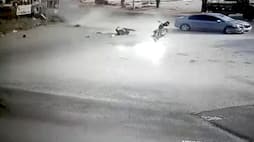 Accident captured CCTV College girl hits bike speeds off without stopping car
