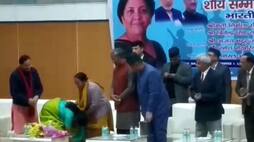 Defence Minister Nirmala Sitharaman touches feet of martyr Soldier's Mother