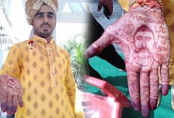 one indore groom made photo of wing commander abhinandan in his hands