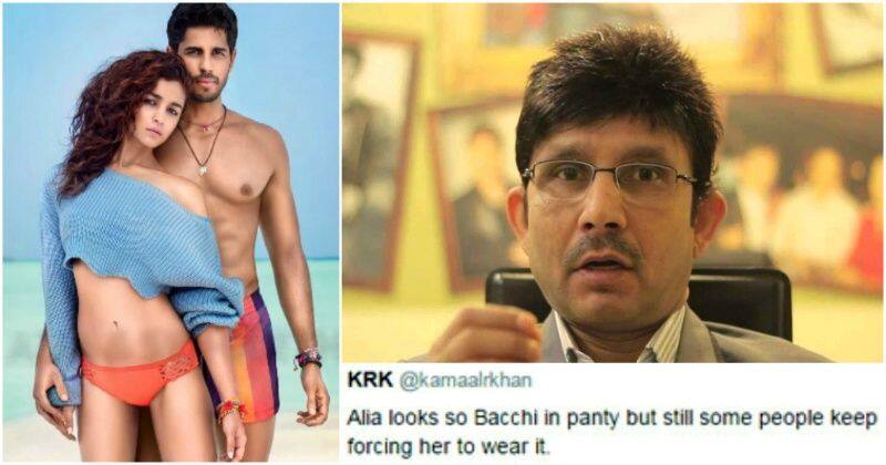 Alia Bhatt's Voge photoshoot with then-boyfriend Sidharth Malhotra courted controversy due to a photograph of her wearing a bikini. Meanwhile, KRK proceeded to make some distasteful comments about the same.