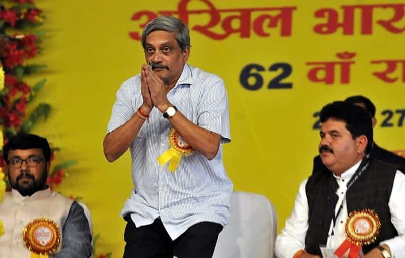 Manohar Parrikar greeted the audience at the inauguration day of the 62nd National Convention of ABVP at Arts & Commerce College ground on December 24, 2016 in Indore, India.