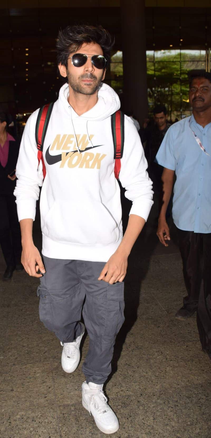 Kartik Aaryan, dripping in athletic Nike separates, was spotted heading to catch his flight.