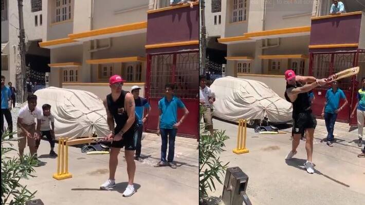 Kevin peitersen plays gully cricket in bengalruu street before RCB vs Mi match Kevin peitersen plays gully cricket in bengalruu street before RCB vs Mi match