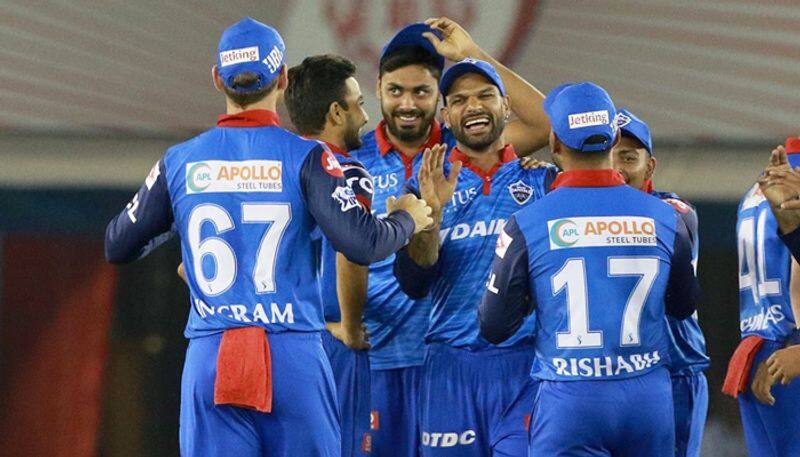 Delhi Capitals celebrate a wicket. Chris Morris was the best for them with figures of 330 in four overs. Rabada and Lamichhane took two wickets apiece.