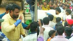 Actor Darshan calms raging bull during poll campaign in Maddur