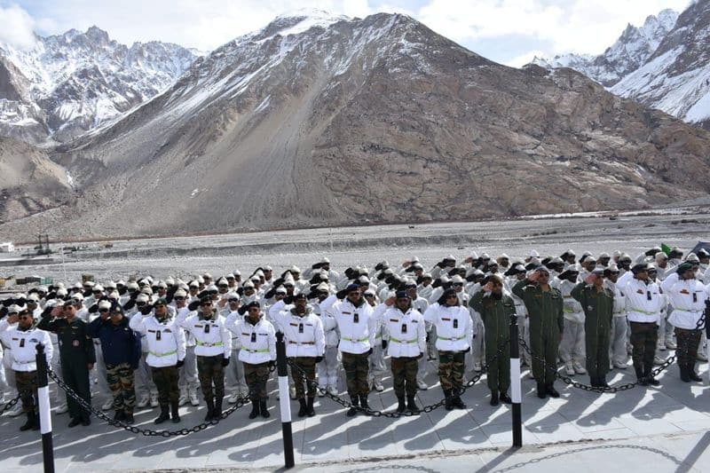 ‘Siachen Warriors’ Brigade of Fire & Fury Corps celebrated the 35th Siachen Day with traditional solemnity and reverence on April 13.  Brigadier Bhupesh Hada paid homage to the martyrs at the Siachen War Memorial, in commemoration of the courage and fortitude displayed by troops of the Indian Army in securing the highest and coldest battlefield in the world.