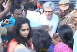 Star couple Ajith-Shalini mobbed by public for skipping queue in Tamil Nadu