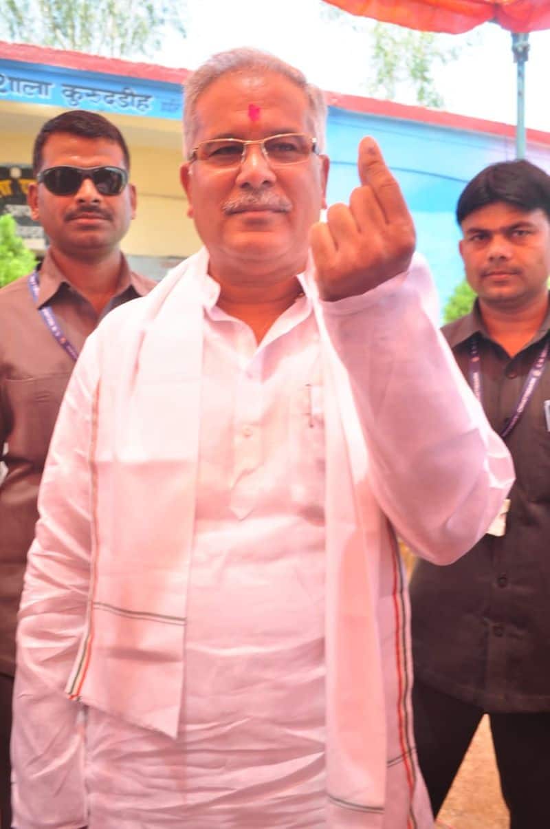 Chief minister Bhupesh Baghel after casting his vote at Kuruddih polling centre in Durg on Tuesday