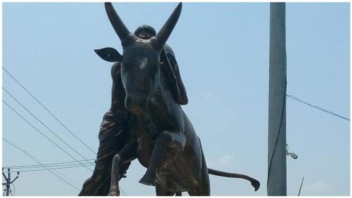 Mystery people damaged the Jallikattu bull idol at Pudukottai Mystery people damaged the Jallikattu bull idol at Pudukottai