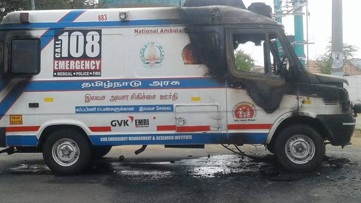 108 ambulance caught fire in karur 108 ambulance caught fire in karur