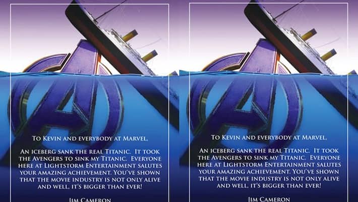 James Cameron congratulates Avengers Endgame for sinking Titanic James Cameron congratulates Avengers Endgame for sinking Titanic