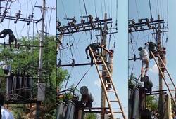 Karnataka lineman comes in contact with live wire public rescue him