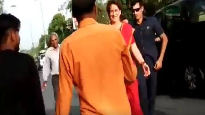 Priyanka hand shake with bjp cadres Priyanka hand shake with bjp cadres