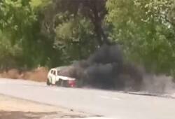 moving car caught fire