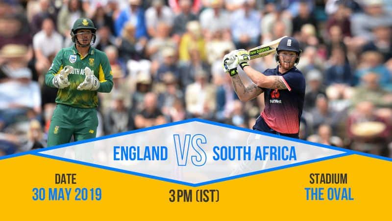 The ICC World Cup 2019 will commence with a high-stakes battle between hosts England and South Africa. London's The Oval stadium will be the venue for the tournament opener. The hosts, who are the hot favourites to win the title, will be looking to make a winning start. But, it won't be easy against the Proteas.