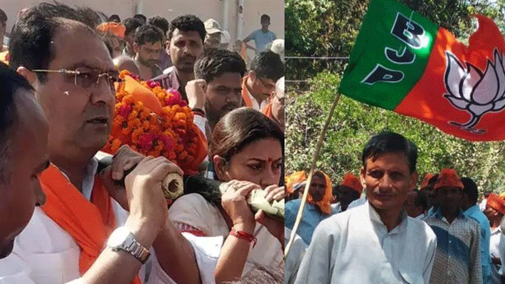 Smriti Irani helps carry mortal remains of BJP worker Smriti Irani helps carry mortal remains of BJP worker