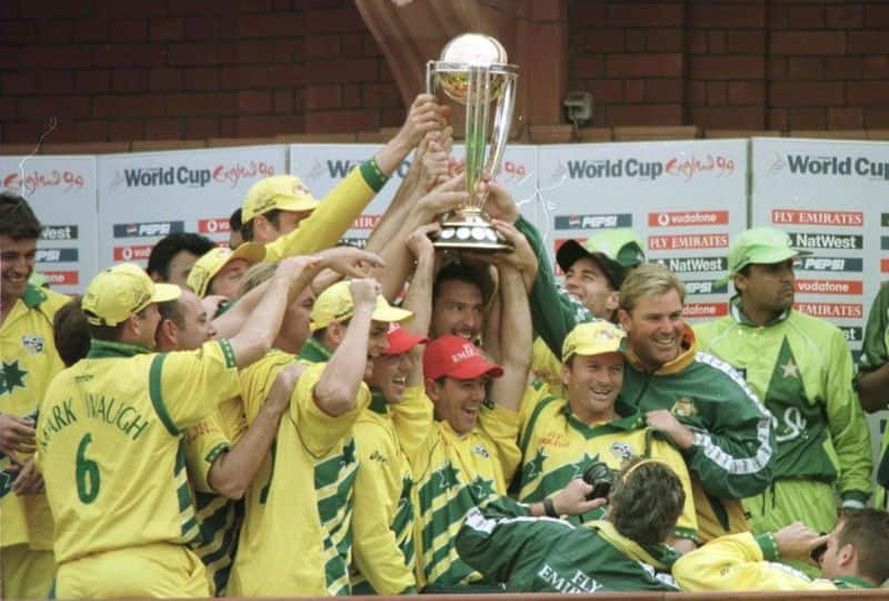 1999 वर्ल्ड कप इंग्लैंड में खेला गया था । जिसमें 12 देशों ने हिस्सा लिया था। फाइनल में ऑस्ट्रेलिया ने पाकिस्तान को हराया था  फाइनल्स का स्कोर कुछ इस प्रकार था    ऑस्ट्रेलिया बनाम पाकिस्तान  पाकिस्तान - 132 आल आउट(39 ओवर) ऑस्ट्रेलिया - 1332 (20.1ओवर)  ऑस्ट्रेलिया ने ये मुकाबला 8 रन से जीता था  मैन ऑफ़ द मैच- शेन वॉन