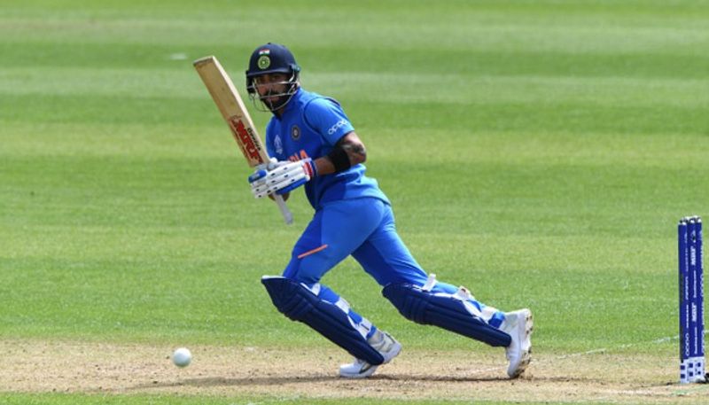 Virat Kohli plays a shot. He scored 47 off 46 balls.