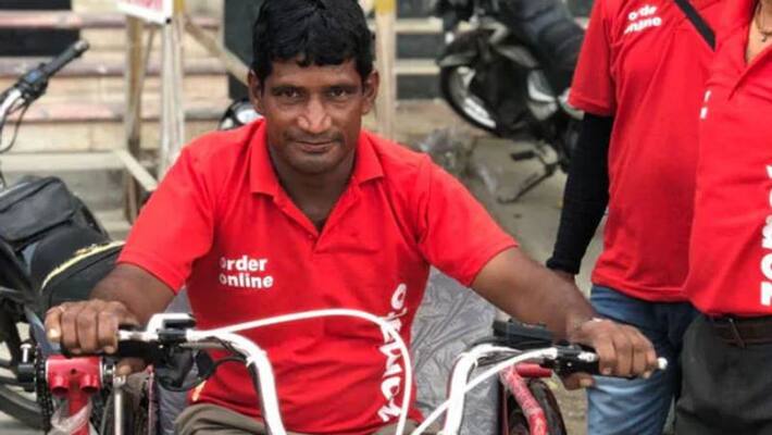 differently abled delivery man got electric vehicle from zomato differently abled delivery man got electric vehicle from zomato