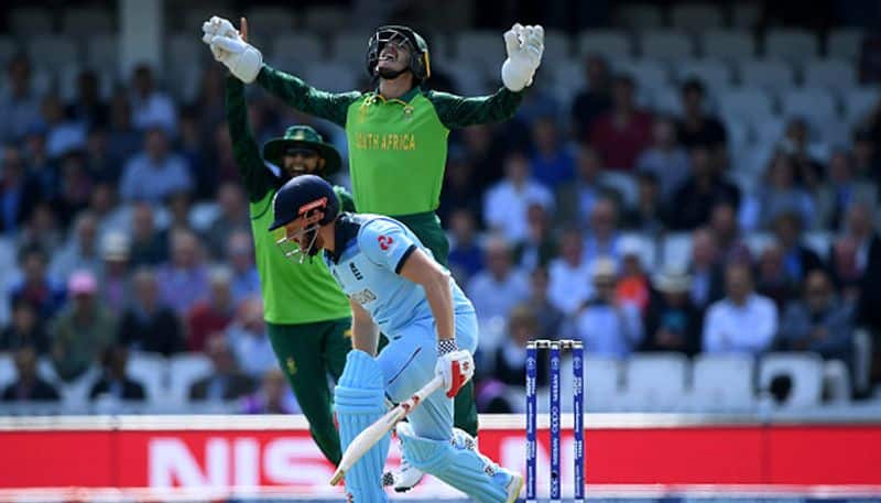 Wicketkeeper Quinton de Kock took the first catch of the tournament as he made no mistake when Bairstow edged a Tahir delivery