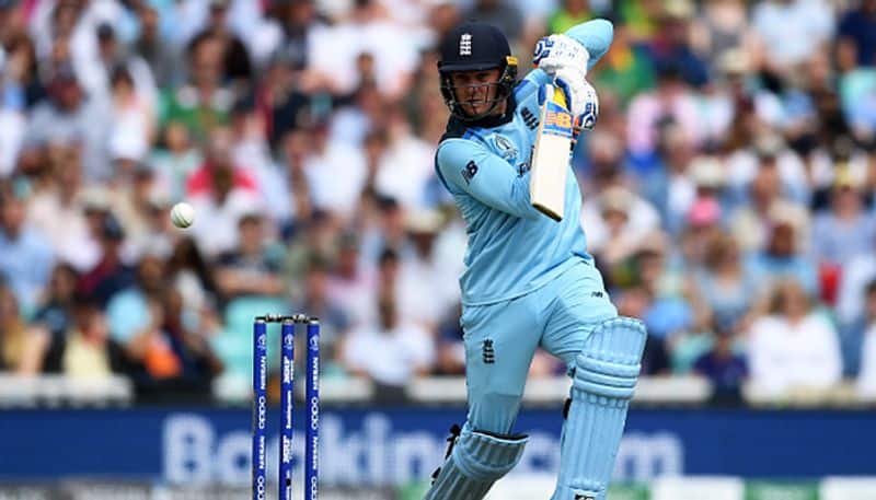 First ball of the tournament faced by England opening batsman Jason Roy at The Oval stadium in London. He scored the first run of the tournament as he took a single on the very first ball