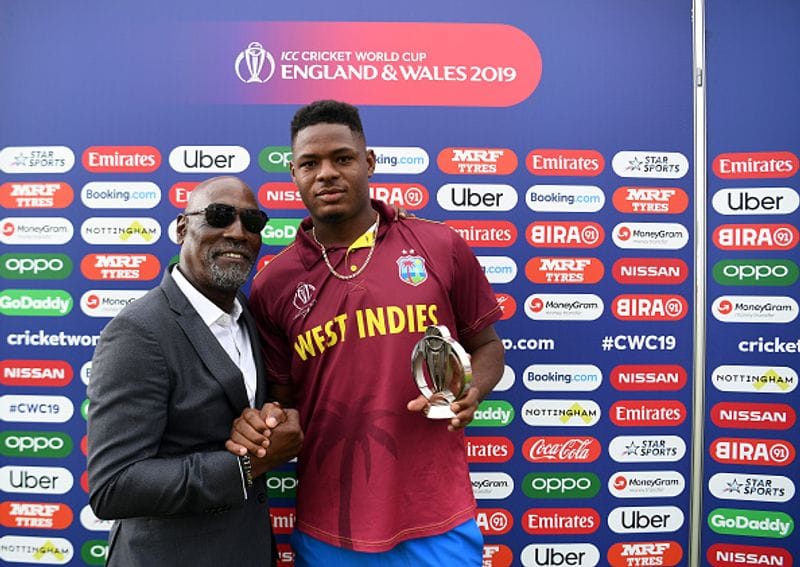 West Indies fast bowler Oshane Thomas, playing in his maiden World Cup match, produced figures of 427 as Pakistan were bundled out for 105