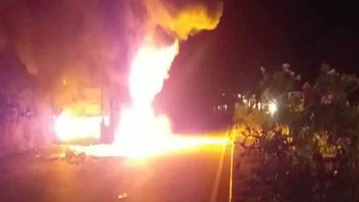 tsrtc bus caught fire in maharashtra tsrtc bus caught fire in maharashtra