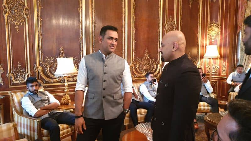 MS Dhoni, who was in the spot light after sporting the 'Balidaan' badge during the India-South Africa game, was denied permission by the ICC to wear the insignia for the rest of the 10-team tournament. He was pictured at the High Commissioner's residence