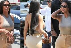 kim kardashian braless skin tight and nude bodysuit for lunch date