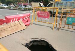 Road caves in at Chennai Madhya Kailash traffic comes standstill