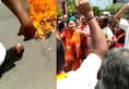 Telangana: BJP leaders suffer severe burns while lighting Chandrashekar Raos effigy
